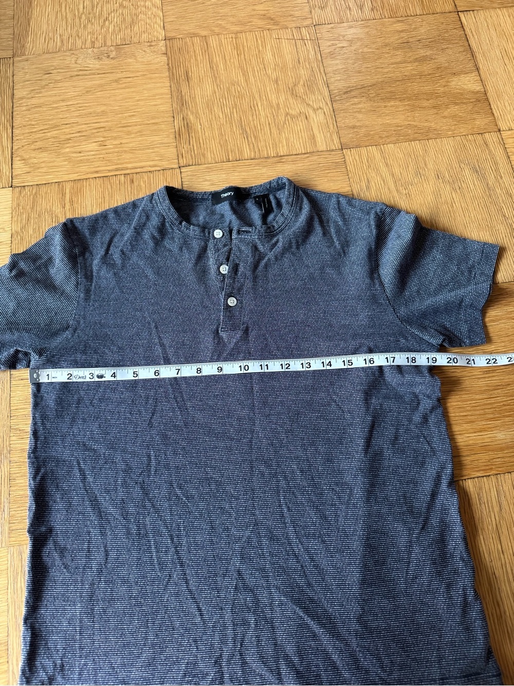 Theory Mens Small Essential Henley Jersey T Shirt Blue Striped Short Sleeve - Picture 5 of 6